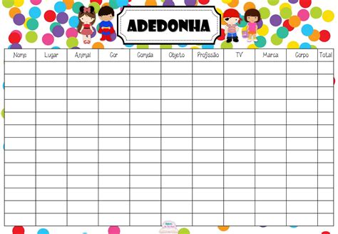 Lista de temas para jogar Adedonha .